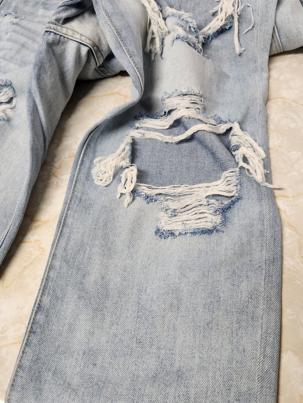 Kancan High Rise Paper Bag Light Wash Distressed Jeans Sz 13 / 30 New - Picture 8 of 12